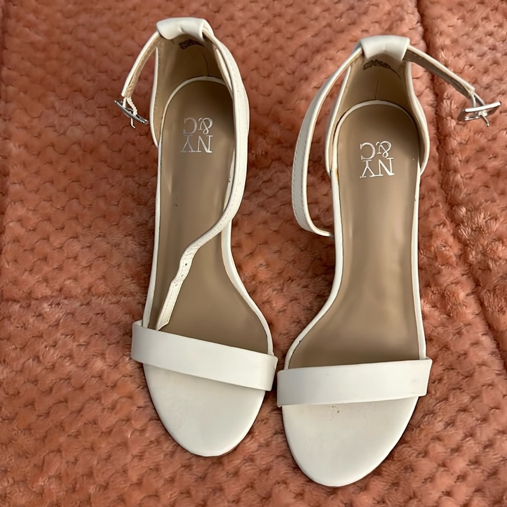 White open toe heels